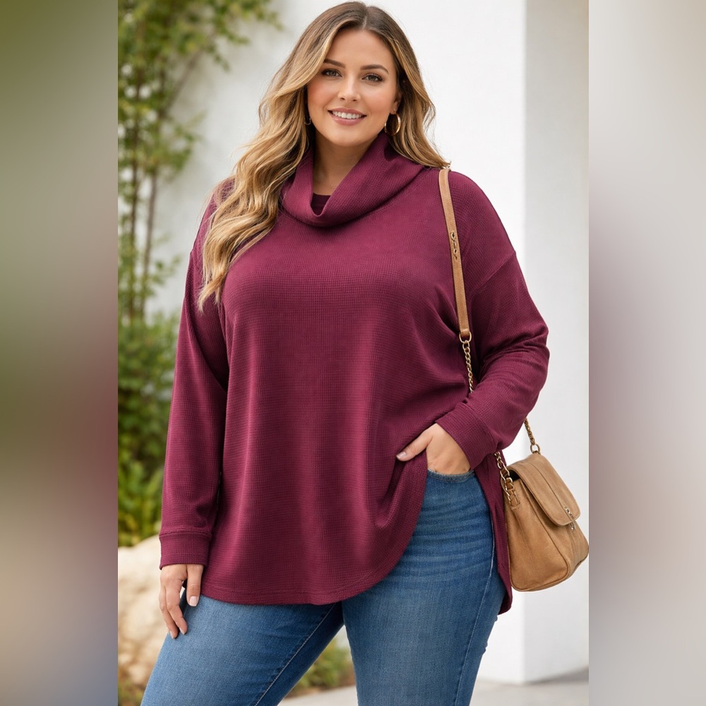 Lands' End Women's Burgundy Waffle
Knit Cowl Neck Tunic Hoodie Size
Large